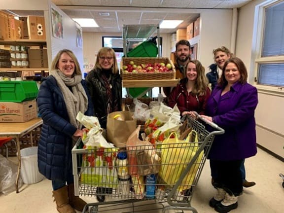 From left to right: Jenifer Hoffman, Brenda Jones, Max Squiers, Brandy Lesser, Vicki Wilson, and Brie Burdge at HIS Pantry in Bennington.
