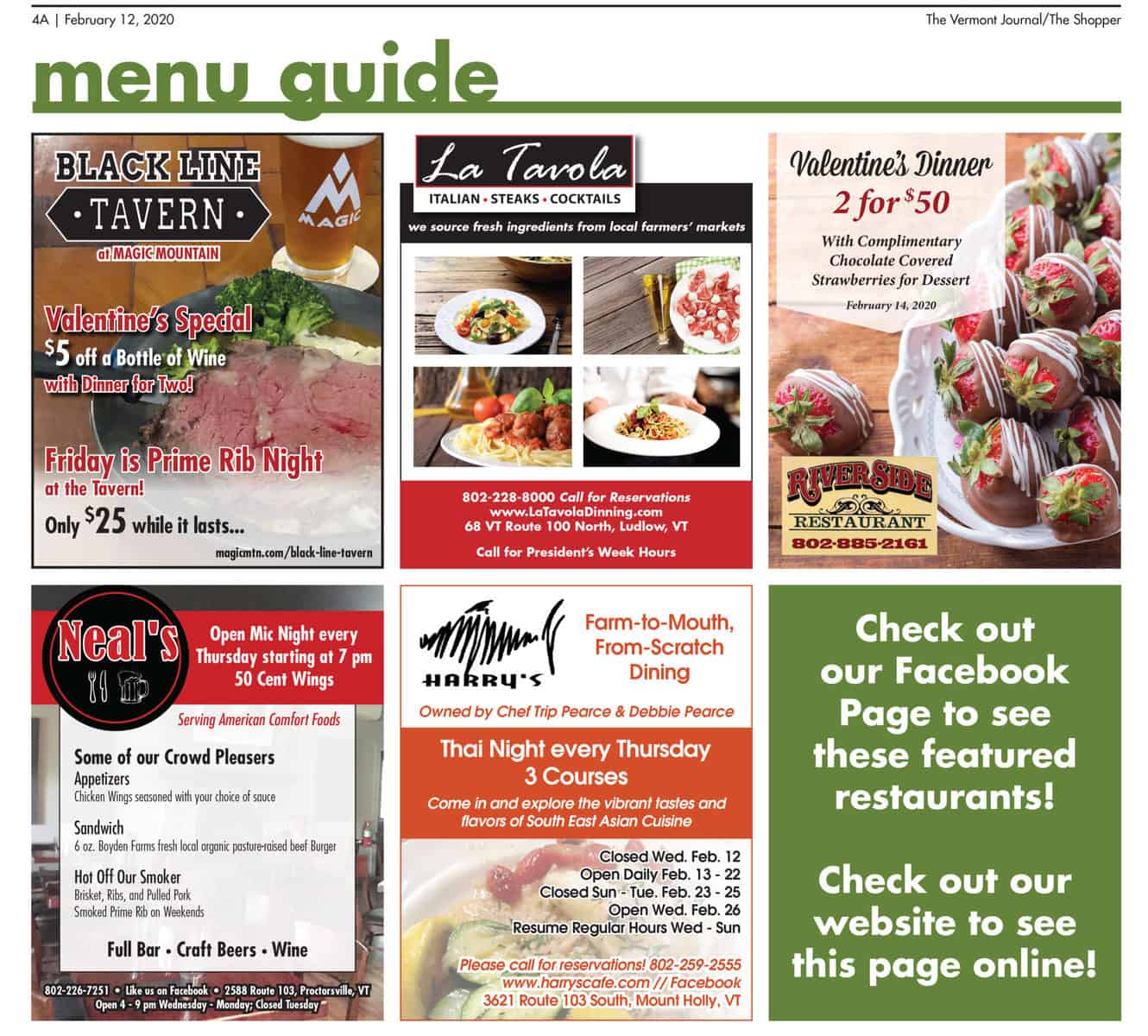Menu Guide 02-12-20 - The Vermont Journal & The Shopper
