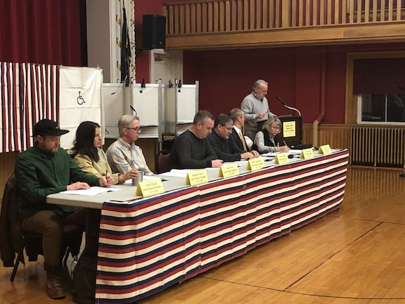 Ludlow Selectboard and moderator Martin Nitka at the Ludlow Town Meeting March 2, 2020