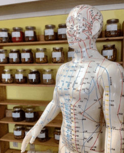 Acupuncture uses thin needles, placed on the body along energy pathways. 