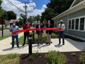 Joe Fortier, president GPI Construction; Shawn Douglass, RVCU Bellows Falls branch manager; Jeff Morse, RVCU president and CEO; Mike Cooney, RVCU Board Chairperson; Jeremy Coleman, J. Coleman + Company Architects.