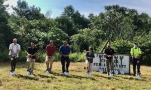 Chester Emergency Services Building groundbreaking Kevin Racek, Craig Jennings, John Russell, Lee Gustafson, Town Manager Julie Hance, Matt Wilson, Dan Cook.