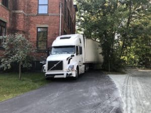 A tractor trailer struck Black River Academy Musuem while trying to make a narrow turn off Smith Street. Photo by Sharon Huntley