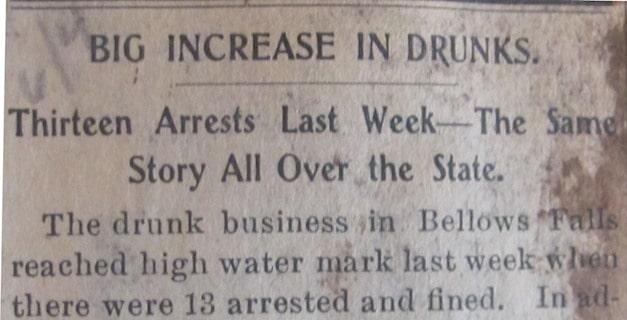 1903 Bellows Falls Times, Big Increase in Drunks