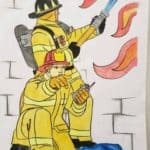 A colored image of firemen putting out a fire by Jameson W.
