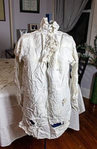 A shirt with some “mouse damage” found in the trunk in the Bradley Law Office of early 1800s origin
