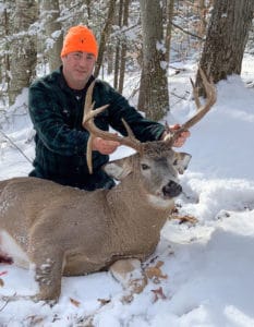 Nick Mayer of Lincoln, Vt., with the 190-pound, 14-point buck he took in Addison County in 2020