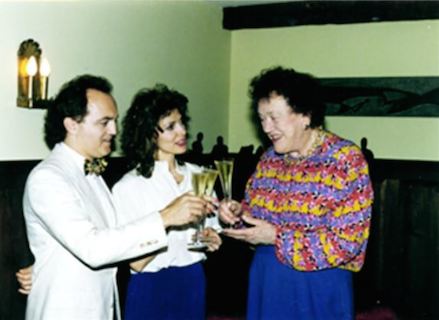 Linda and Ted Fondulas with Julia Child. Child would go to Hemingway’s on her birthday during the period when she visited relatives in Woodstock.