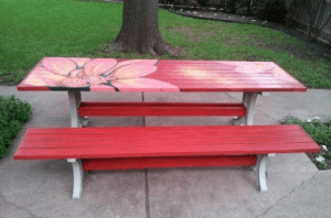 An example of the gathering spot art-infused picnic tables
