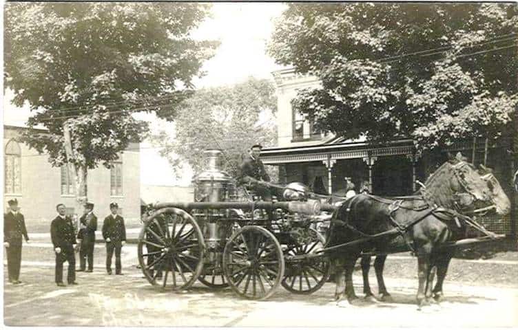 School Street steam-pumper, circa 1907, in front of what is now Sarah Vail's office in Chester