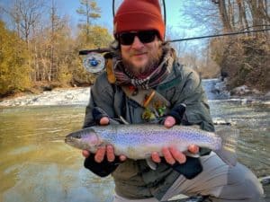 Anglers can improve their chances of success by fishing their fly, lure, or bait slowly along the bottom when Vermont’s trout season opens Saturday, April 10. Dylan Verner proved this recently while fishing on a catch-and-release stream section.