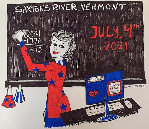 Saxtons River Fourth of July 2021 t-shirt design by Emily Wunderle. Photo provided
