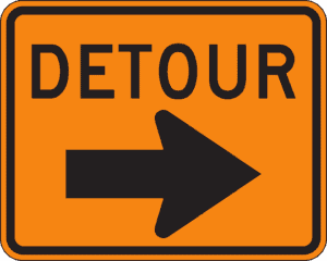 orange "Detour" road sign