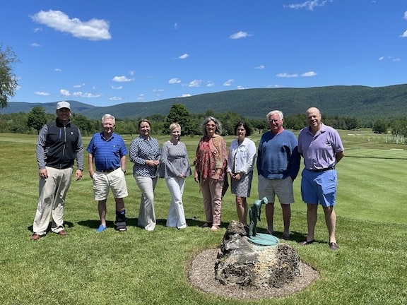 Golf tournament committee, from left to right, Thomas Mackey, Tony Hoyt, Lisa Counsell, J. Violet Gannon, Susan Sommer, Sally Hespe, Bill Hoyt, and David Baer