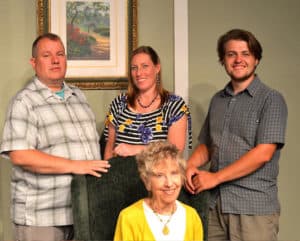 The cast of “Marjorie Prime,” from left, Todd Hutchinson, Anna Kendall, Tuck Wunderle, and Maggie McGlone-Jennings, front.