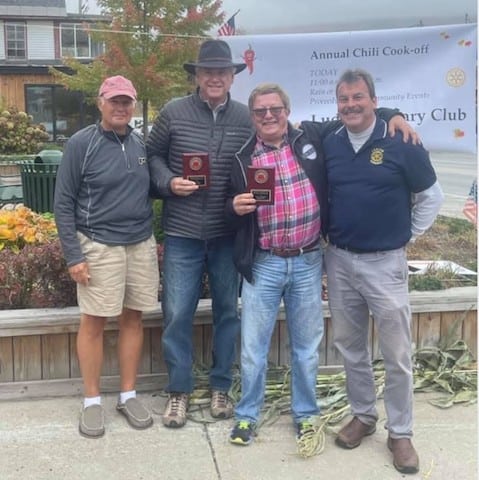 Bird's Nest Chili, first place team, from left is Craig Smith, William Moss, and Don Steinfeld, with Kevin Barnes. Miss from the team is Shelly Steinfeld. Photo provided