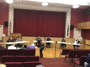 Ludlow Selectboard meeting, Oct. 4, 2021 at Heald Auditorium. Photo by Sharon Huntley