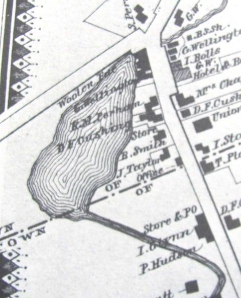 Mill pond at woolen mill from the 1869 Beers Atlas. Photo provided