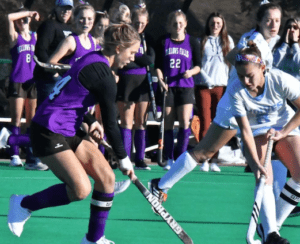 Bellows Falls Terrier Maya Waryas (14) maneuvers arond South Burlington's Mia Angwin. Photo by Christopher Shaban, Eagle Times