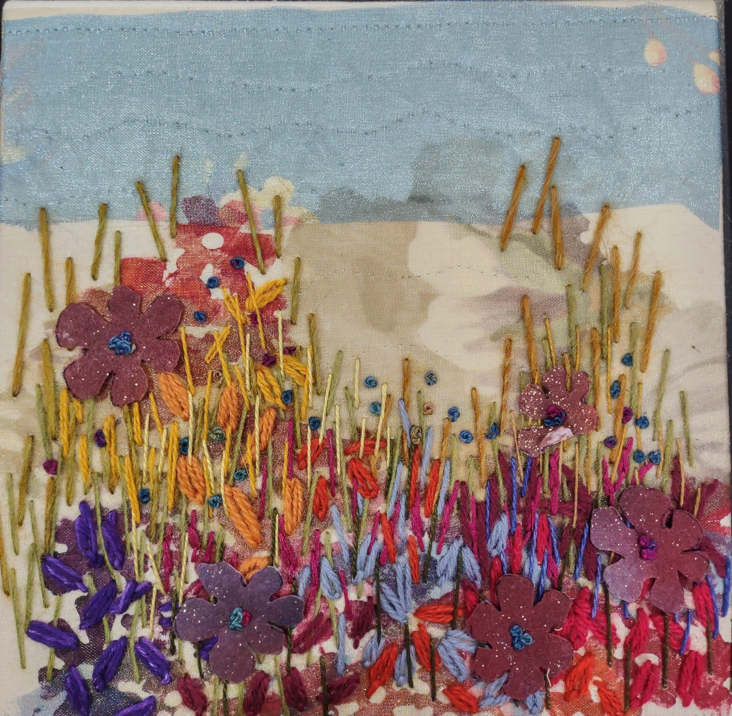 Hand-stitching flowers in texture and color at Gallery at the VAULT ...